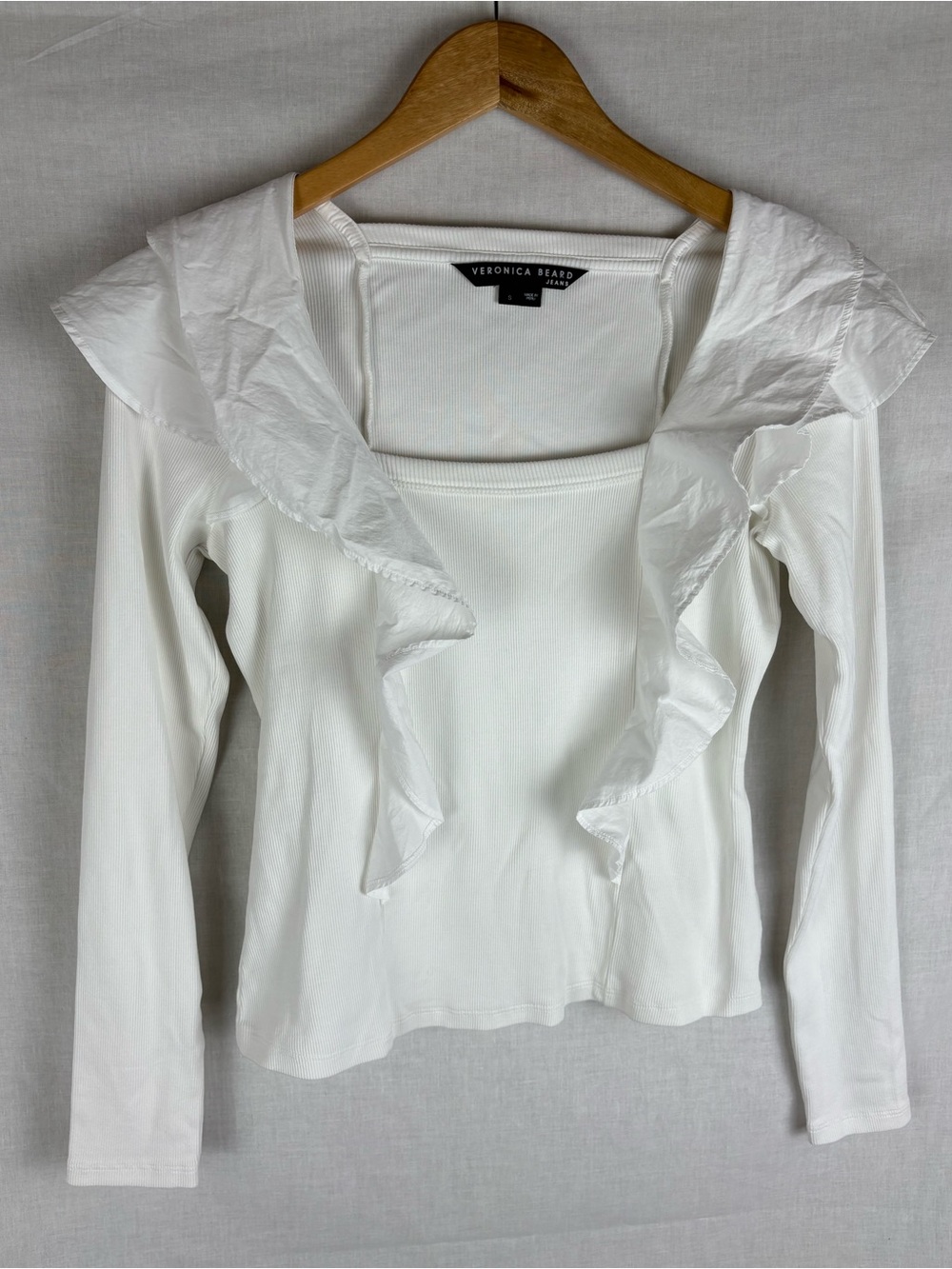 Veronica Beard Gidea Ruffled Long Sleeve White Top Pima Cotton Size S